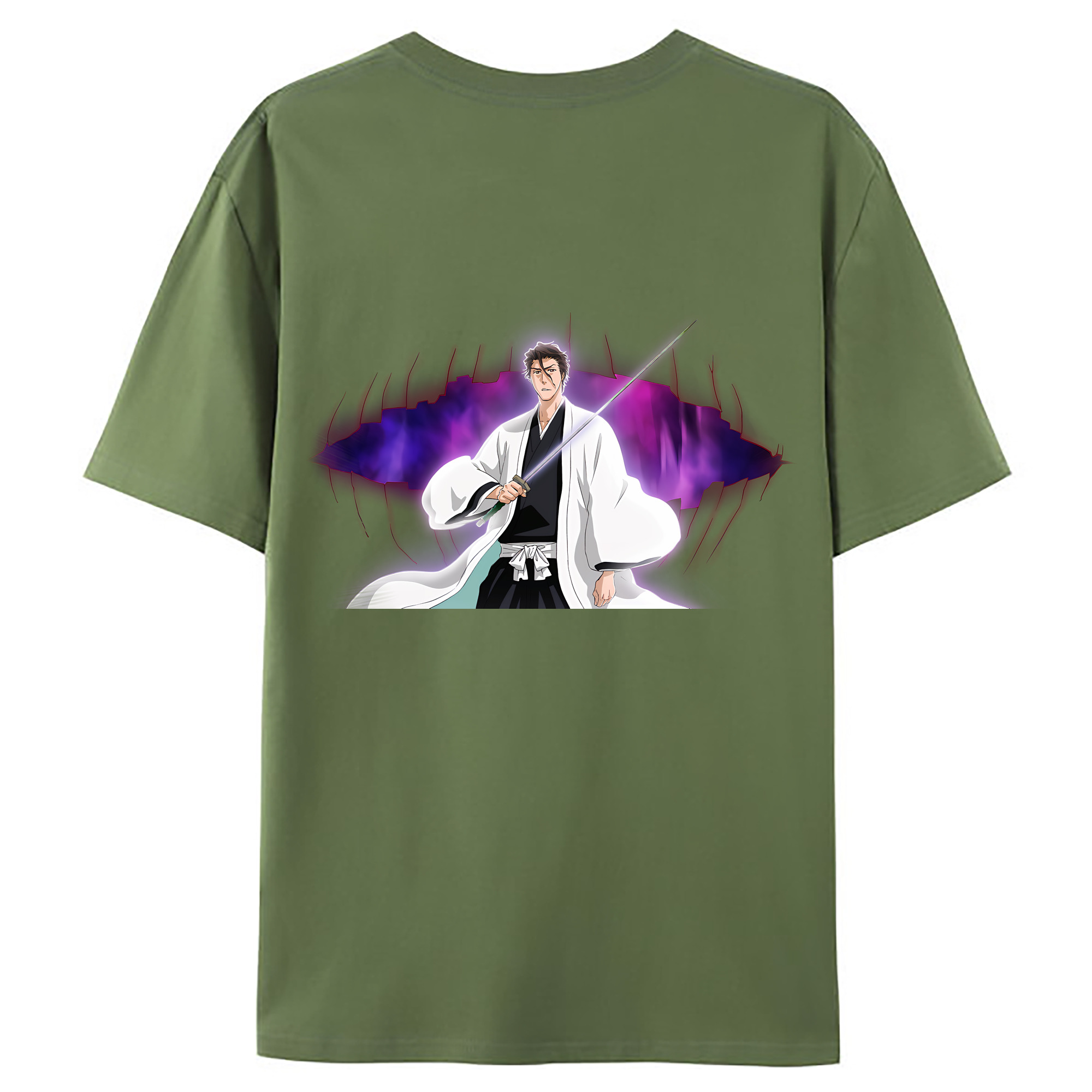 （画像用） ブリーチ 藍染 惣右介（あいぜん そうすけ） BLEACH Aizen Sousuke 綿100％ メンズ半袖Tシャツ（バックプリント） 通気性